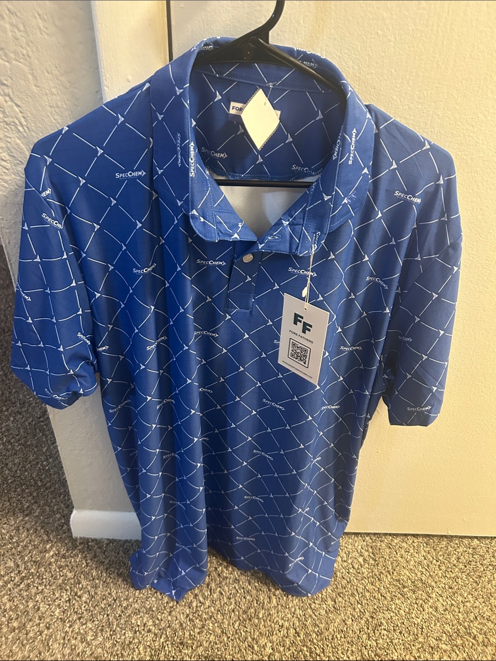 Fore Fathers Golf Polo Men’s Blue Performance Spec Chem Logo NWT Moisture Wick